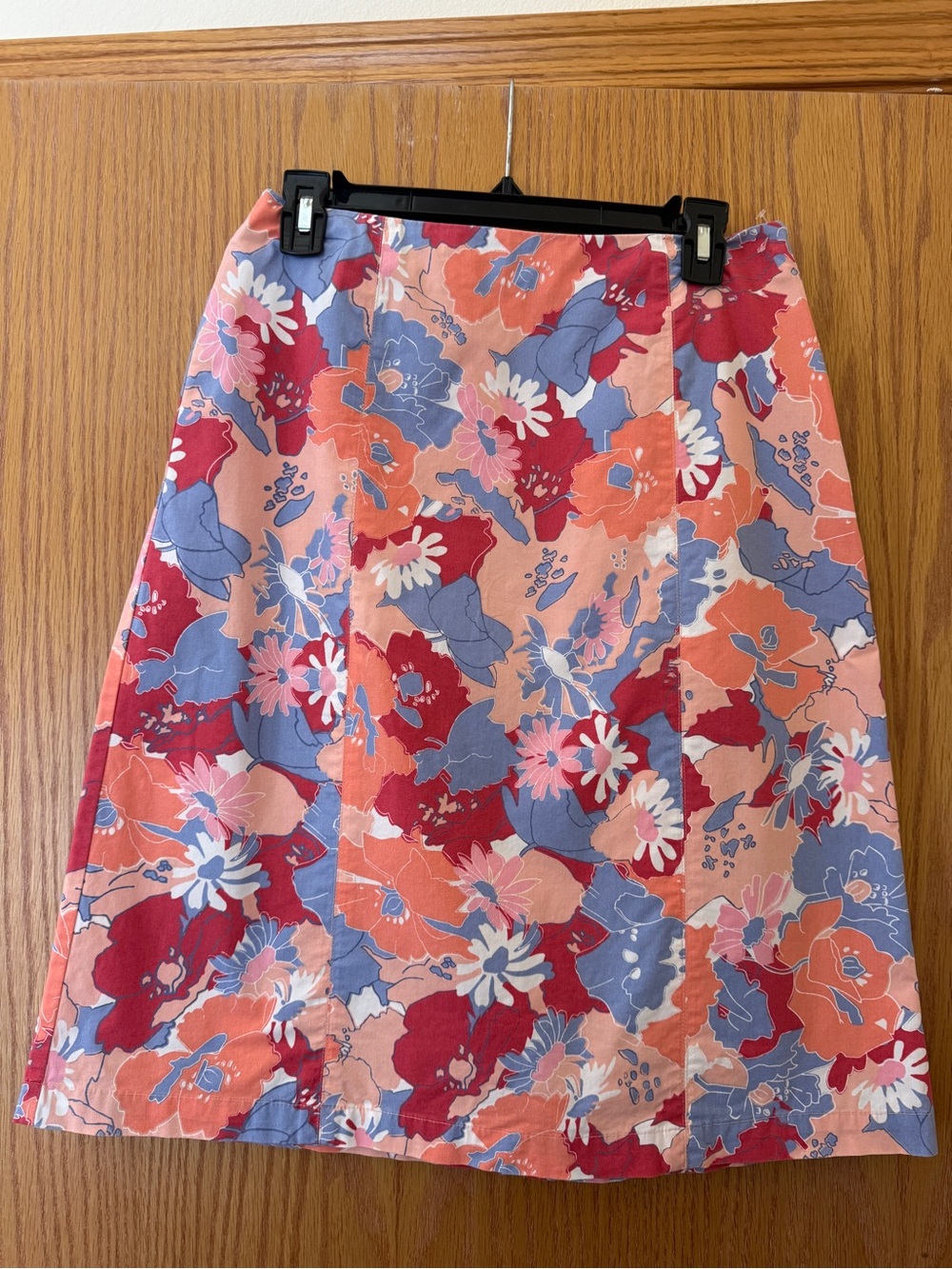 Christopher & Banks Floral A-Line Skirt Size 8 Coral Pink Blue Knee Length